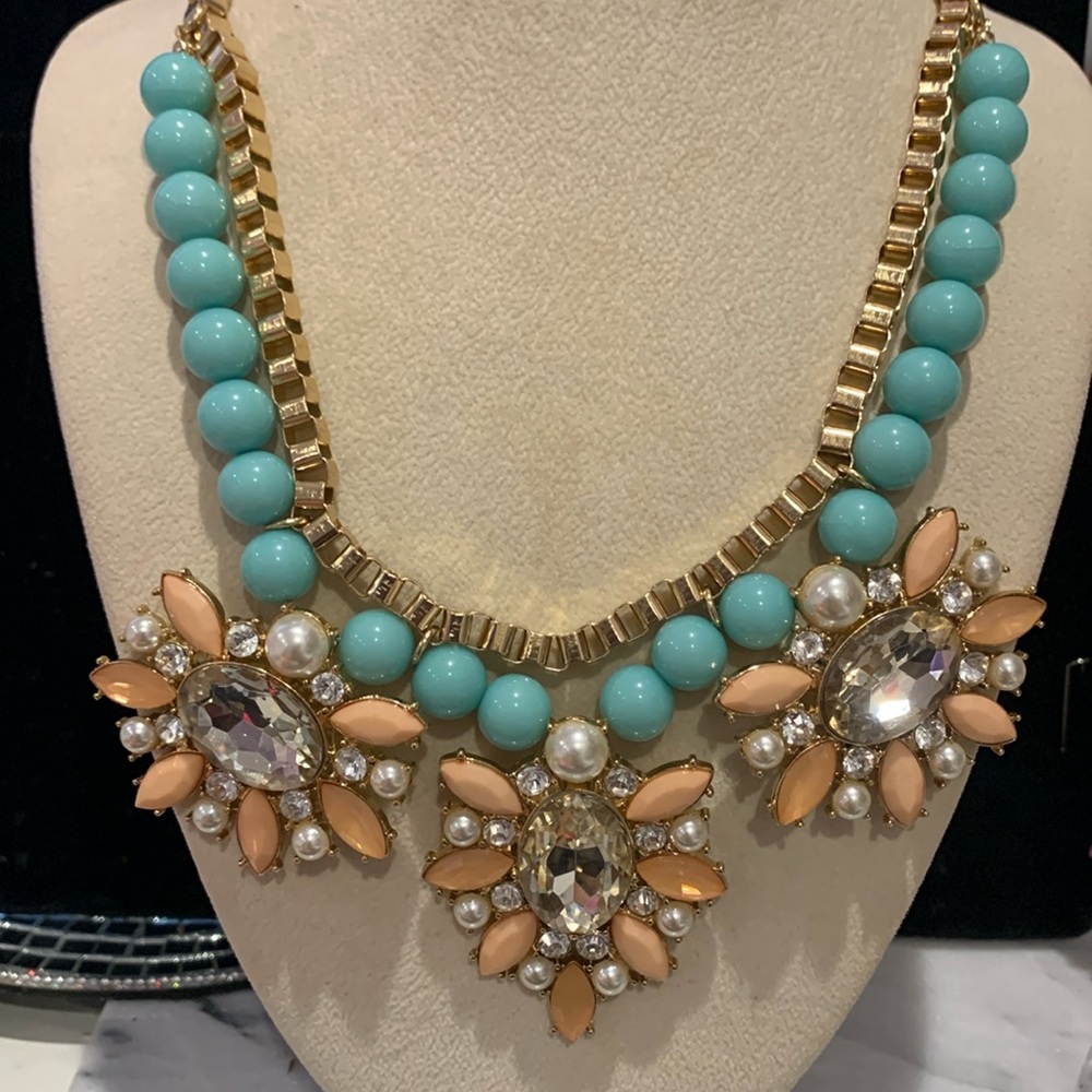 Turquoise and Peach Statement Necklace-Boutique
